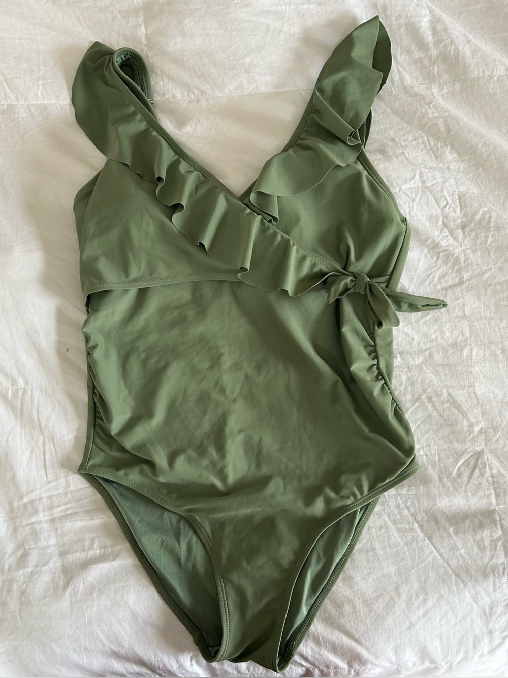 Kindred Bravely Olive Green Ruffle-Tie One-Piece Swimsuit